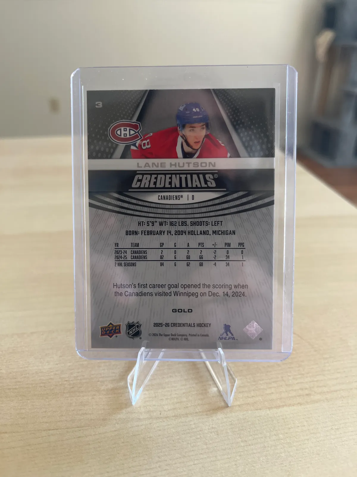 2025-26 Lane Hutson Credentials Gold Parallel #1/5 - Image 2